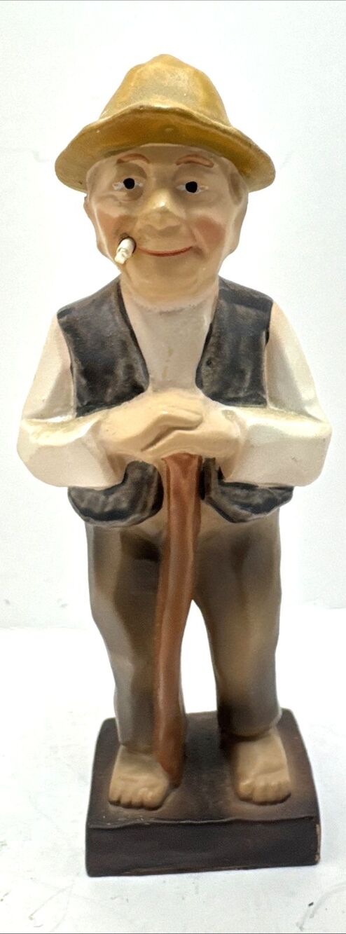 Vtg Enesco Japan 6" Smoking Grandpa Old Man With Walking Stick